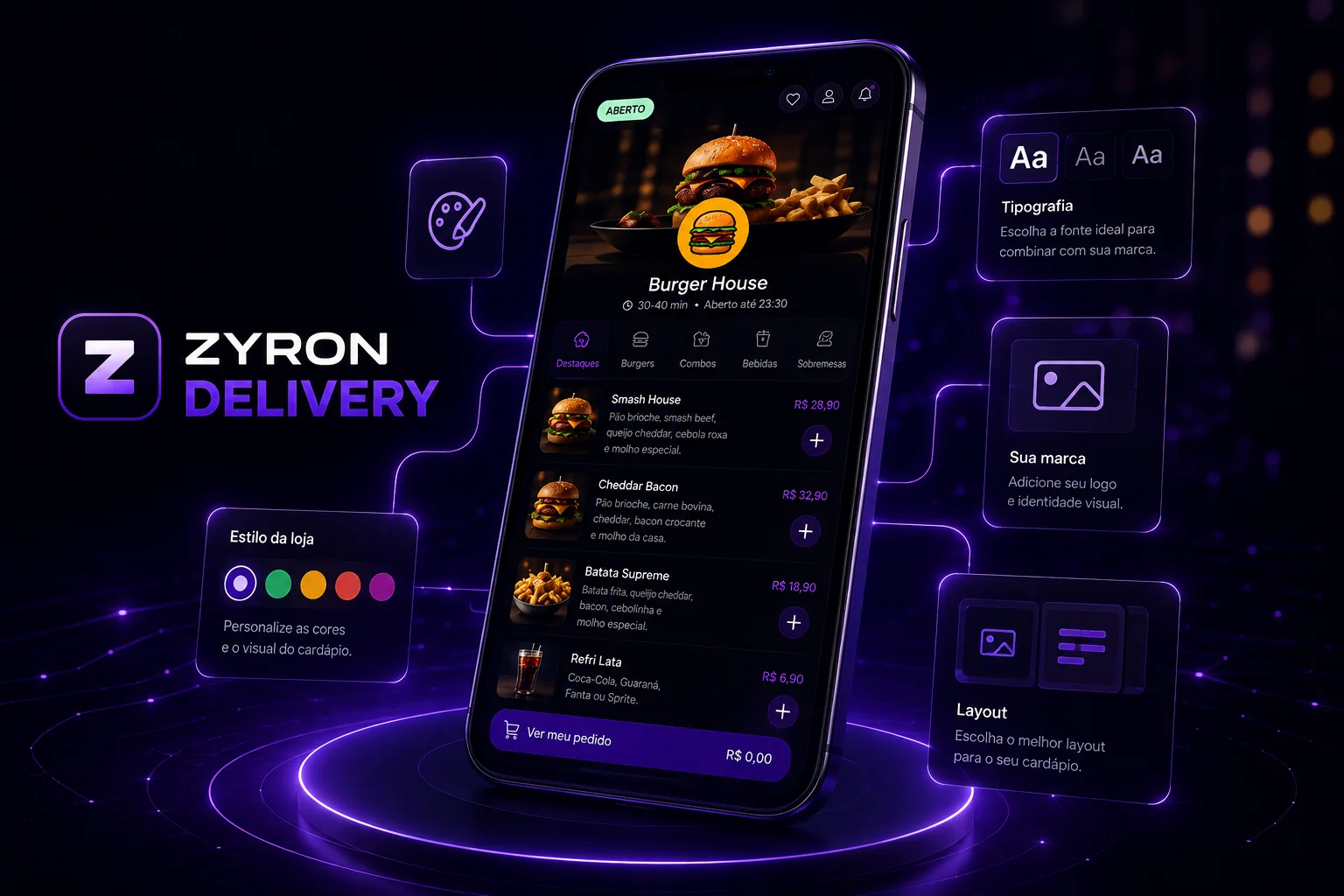 Experiência de pedidos do ZYRON Delivery