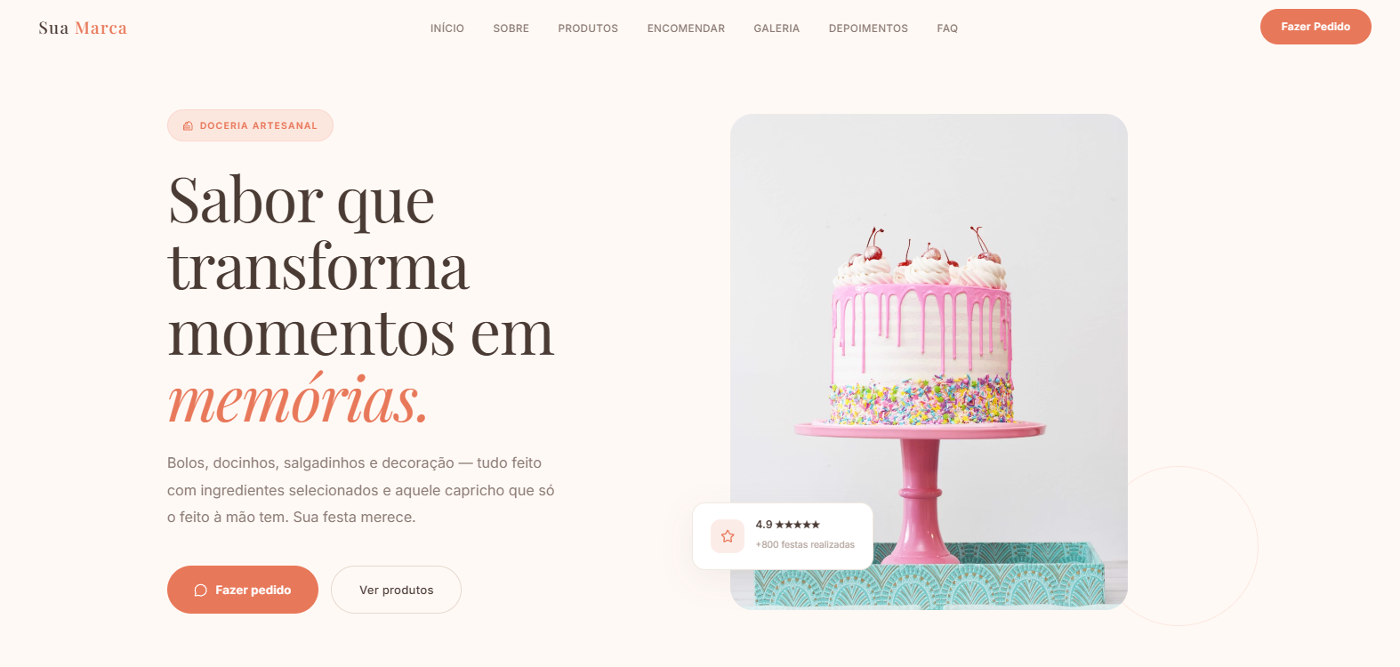 Prévia da Landing Page para Doceria